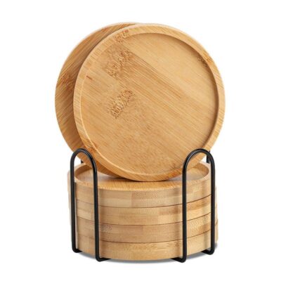 Minimalist Bamboo Drink Coasters - Eco-Friendly Heat Insulated Cup Mats (Set of 6)